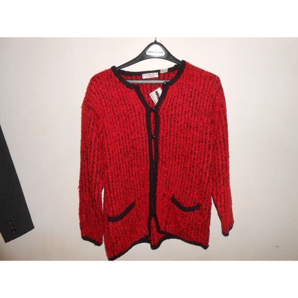 VNTG Bramble Lane Womens Cardigan Sweater Red Black Marble Size SM Shoulder Pads - Picture 1 of 4
